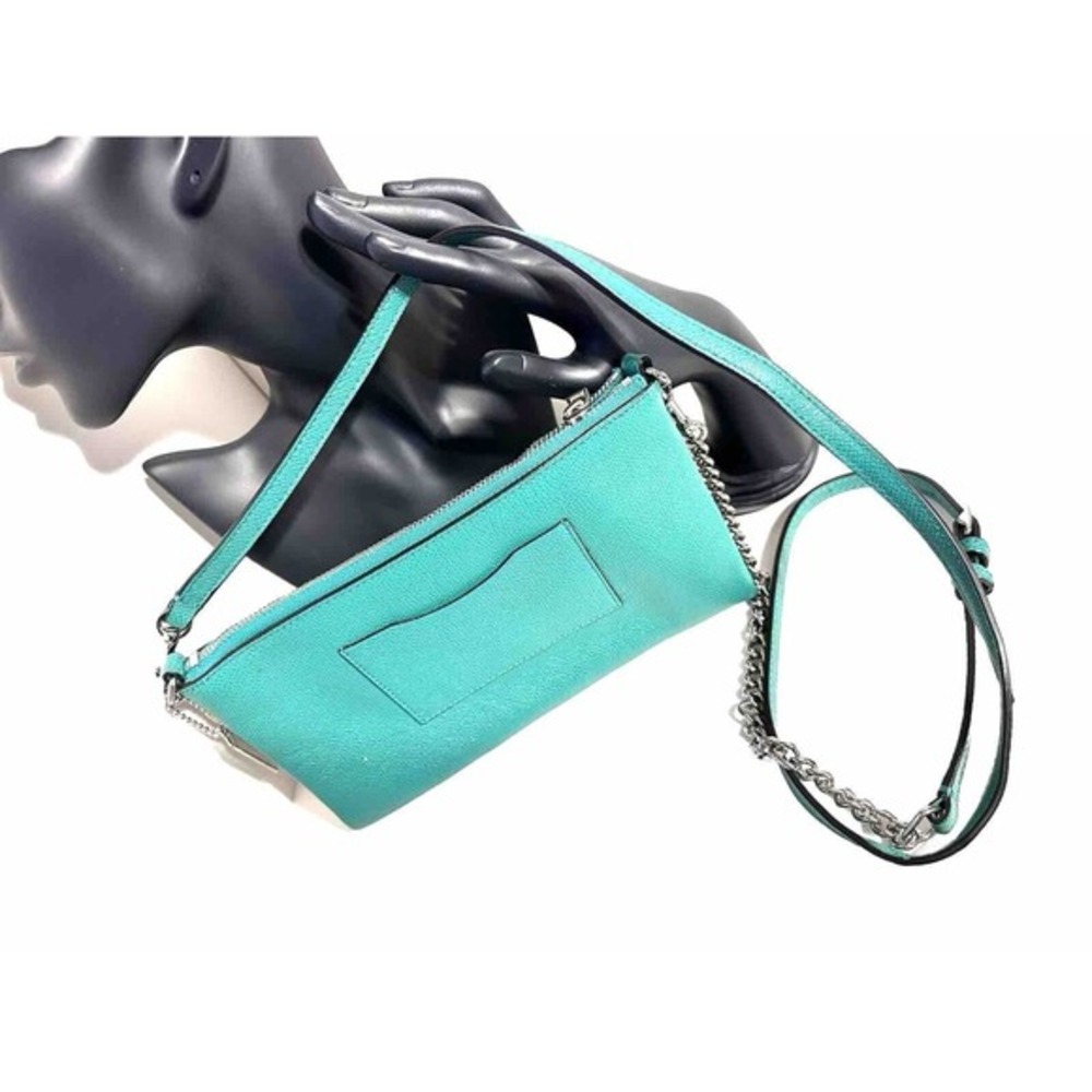 Coach Crossbody Bag Teal‎ Green Crossgrain Leather Silver Chain Strap  Y2K 40-14 - Picture 7 of 11
